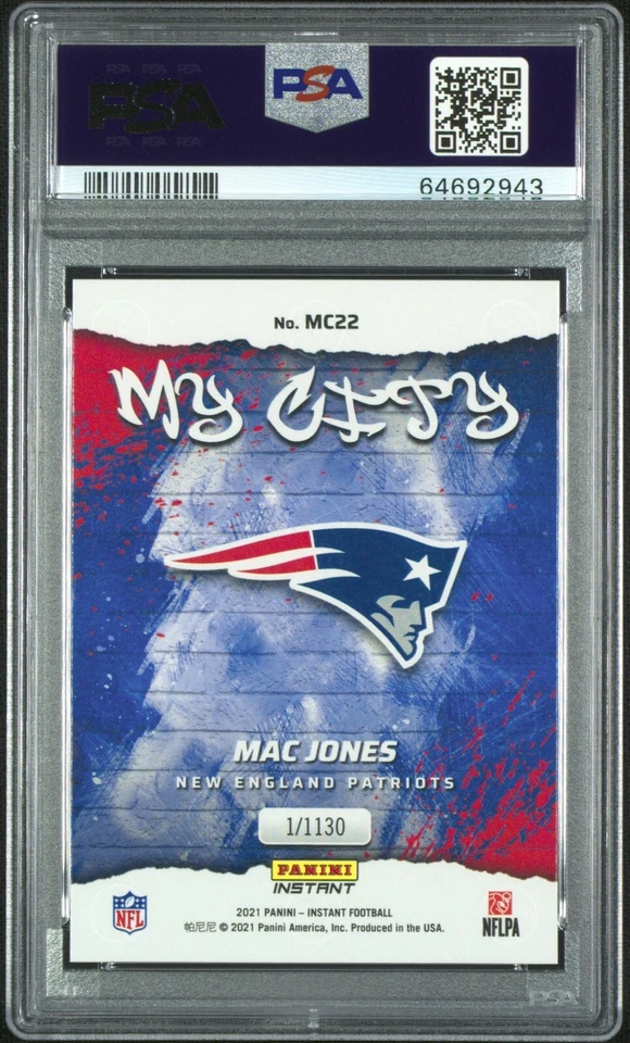 2021 PANINI INSTANT MAC JONES ROOKIE MY CITY 1/1130 SP PATRIOTS #MC22 RC PSA 10 - Image 2 of 4