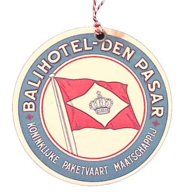 Bali Hotel Den Pasar Package Company vintage Luggage Hang Tag 3''