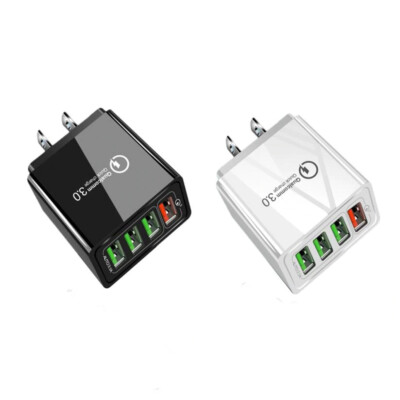 4 Port Fast Quick Charge QC 3.0 USB Hub Wall Charger Power Adapter Plug Black