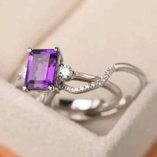 925 Sterling Silver Ring Natural Amethyst Engagement Wedding Gifts For Christmas