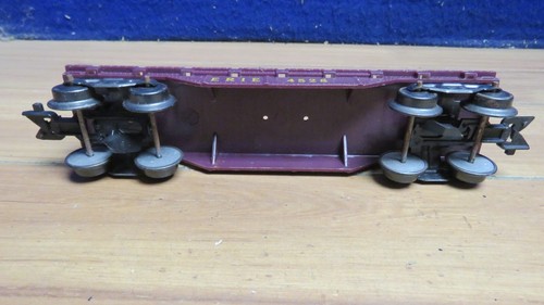 Marx 4528 Erie Maroon Flatcar Yellow Lettering O 8 Wheel 626119 - Picture 6 of 7