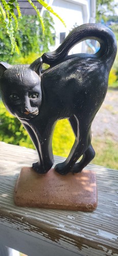 Cat Doorstop HalloweenCast Iron Bookends Witchy Rare #3 Antique - Picture 1 of 9
