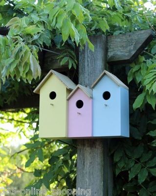 Triple 3 in 1 Wooden Nesting Wild Bird Box House Small Birds Robin Modern NEW