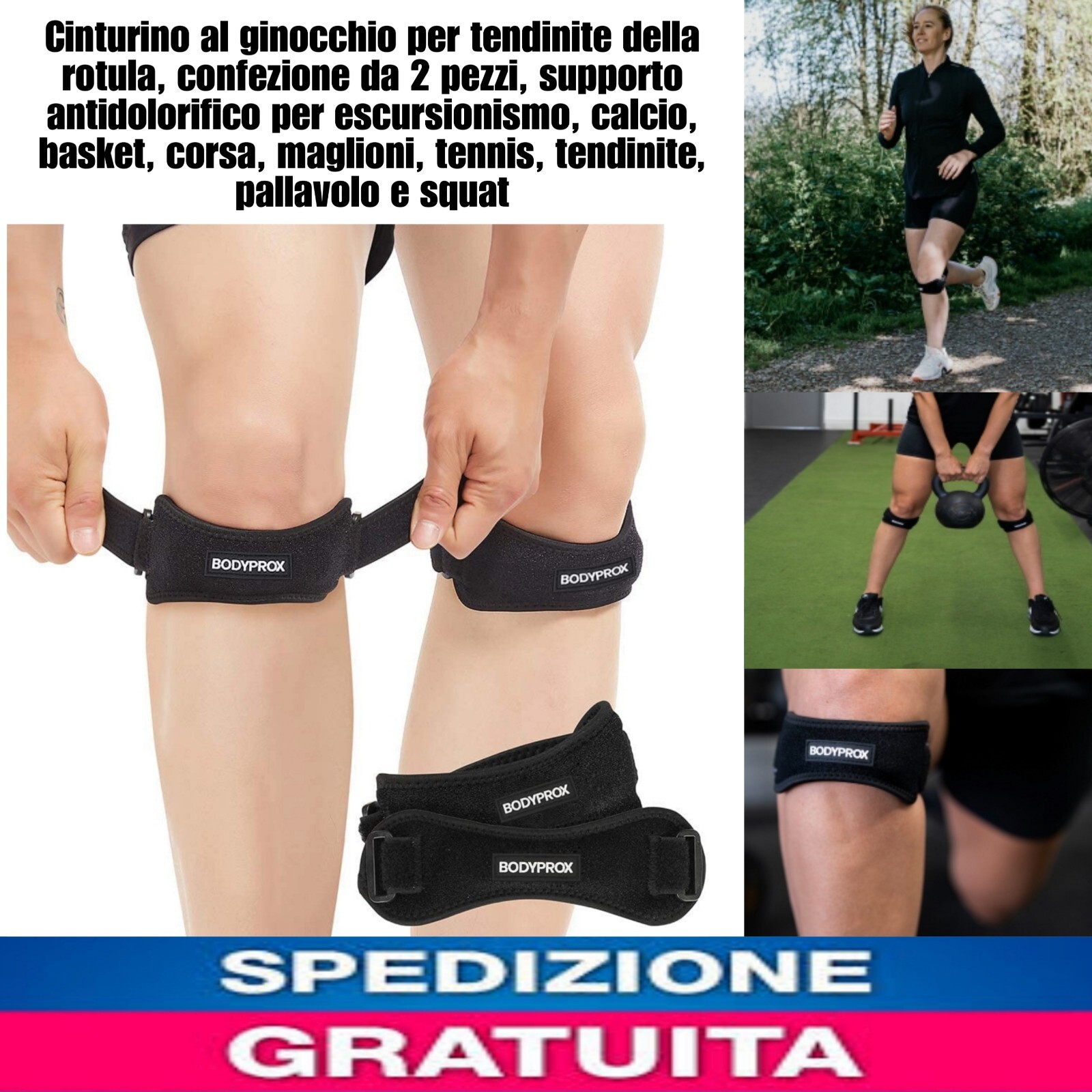 2 PZ Cinturino al ginocchio per tendinite della rotula supporto antidolorifico