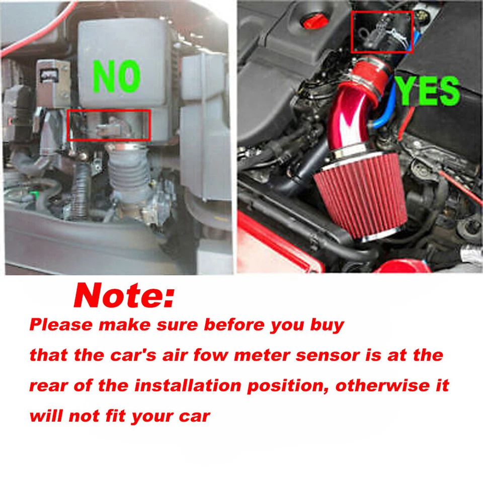 Kit de admisión de aire frío de aleación de aluminio tubo rojo diámetro 3" se adapta a motor de coche NUEVO Foto 2 de 4