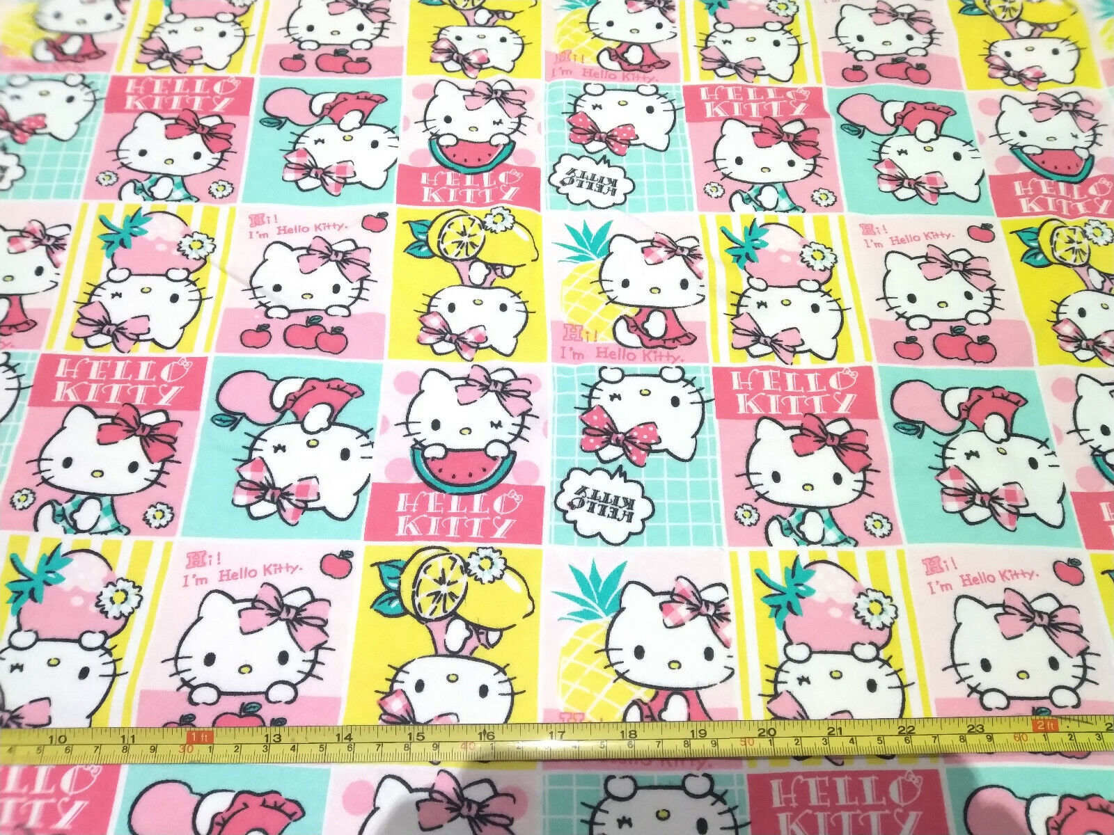 Hello Kitty with Fruits Terry Cotton Fabric 50x80cm or Metre (Brand New)