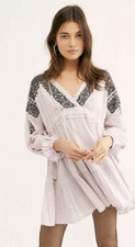 Free People Moonshiner Embroidered Mini Dress Lilac Boho S Small $148 NEW