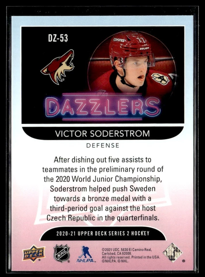 2020-21 Upper Deck Series 2 Dazzlers Blue #DZ-53 Victor Soderstrom - Image 2 of 2