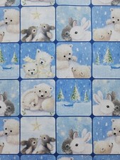 Rabbits and Polar Bear Fabric Christmas Fabric / Festive Animals Quilting Crafts