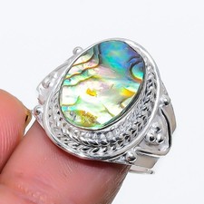 Natural Abalone Shell Gemstone 925 Sterling Silver All Size Ring For Gift