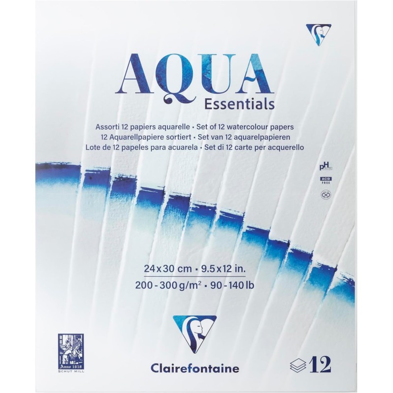 Bloc aquarelle 12 types de papier 24x30cm AquaEssentials grammage 300g