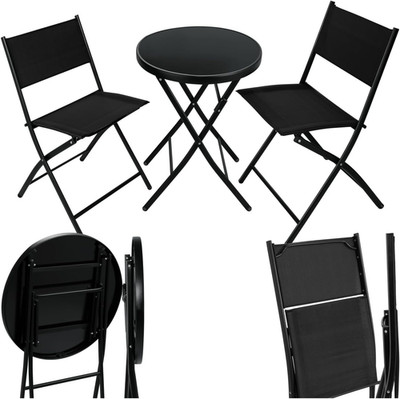 Tectake  Bistroset, Tisch Und 2 X Stuhl, Kleiner Runder Esstisch, Klapptisch Und