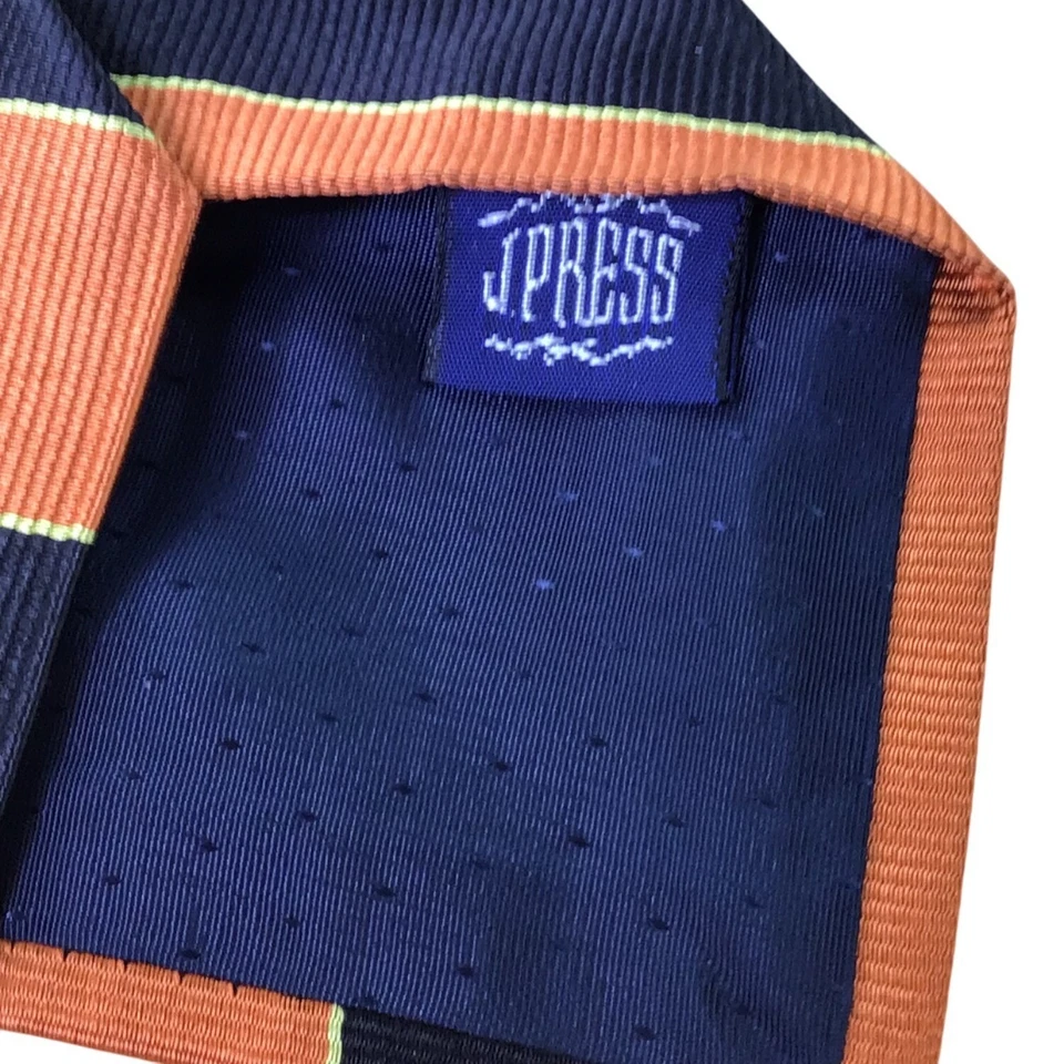 J. Corbata a rayas de seda naranja y azul marino Press para hombre hecha en Irlanda diseño clásico Foto 2 de 4