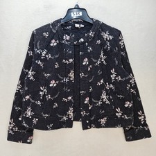 MELROSE MARKET WOMEN'S MEDIUM JACKET FLORAL CROPPED LIGHTWEIGHT OPEN FRONT BLK