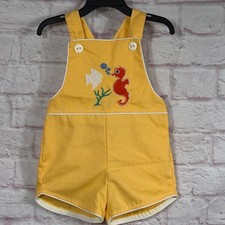 Vintage 3T Health-tex Yellow Toddler Romper with Seahorse Embroidery