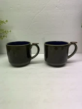 Vintage Lindt Stymeist Yo Han Olive Cobalt Blue Coffee Mugs. MCM Cup Decor (2)