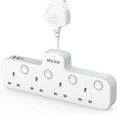 Mscien Mehrfachstecker Verlängerungssteckdose mit USB, 4-fach Steckeradapter, Hängestecker Ex