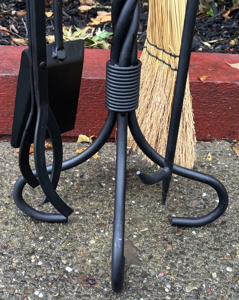 Кованое железо 5шт камин инструмент набор со стойкой 30"H витая веревка прокрутки тяжелый - Изображение 3 из 4