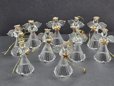 Set Of 10 Spun Glass Angel Ornaments Praying Holding Stars And Hearts Vintage