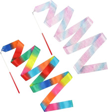 2 PCS Dance Ribbon Streamers 78.7 Inch, Sparkling Rhythmic Gymnastics Ribbon Dan