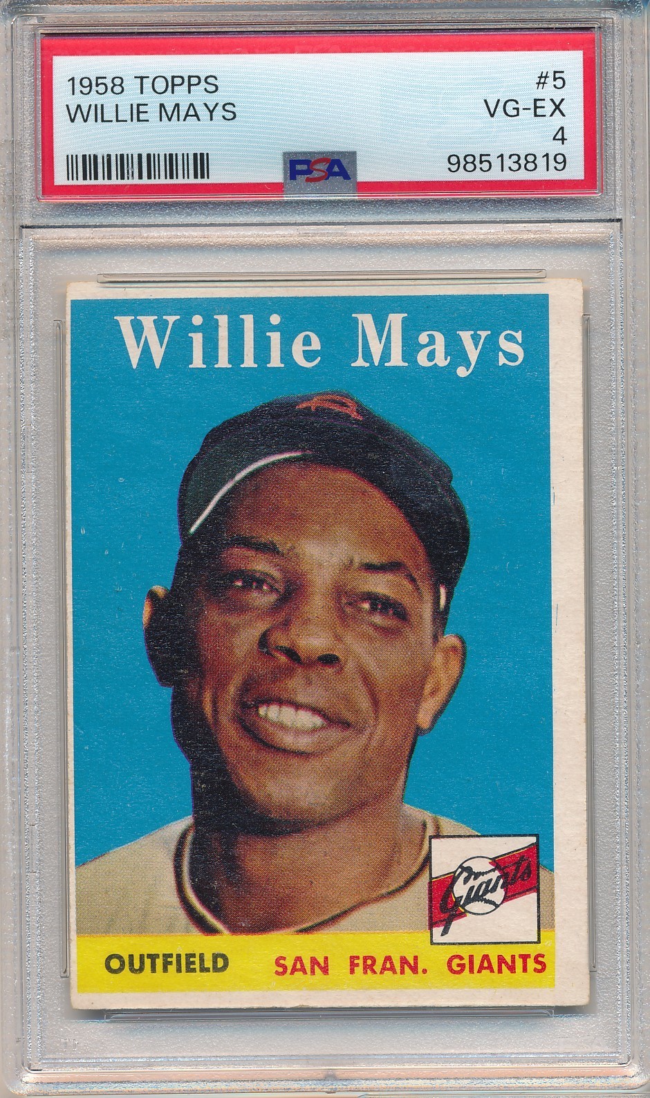 1958 TOPPS WILLIE MAYS #5 PSA 4 VG-EX GIANTS HOF