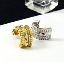 CZ Gold Silver Pave Huggie Stud Earrings, Sku B214
