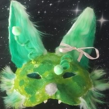 Green Faux Fur Animal Eyemask w/ Ears, Adjust...