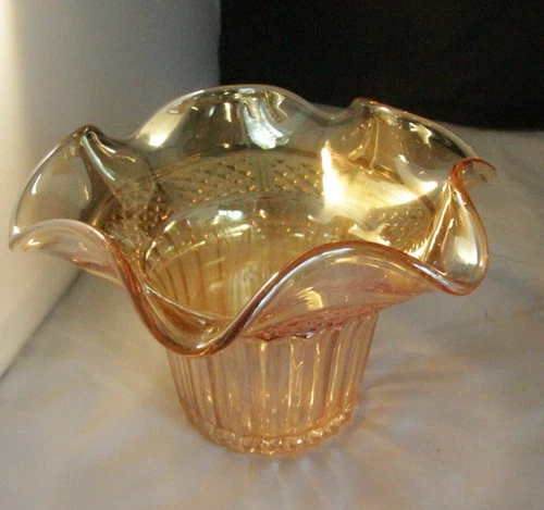 Vintage Amber Depression Glass Ruffled Edge Bowl