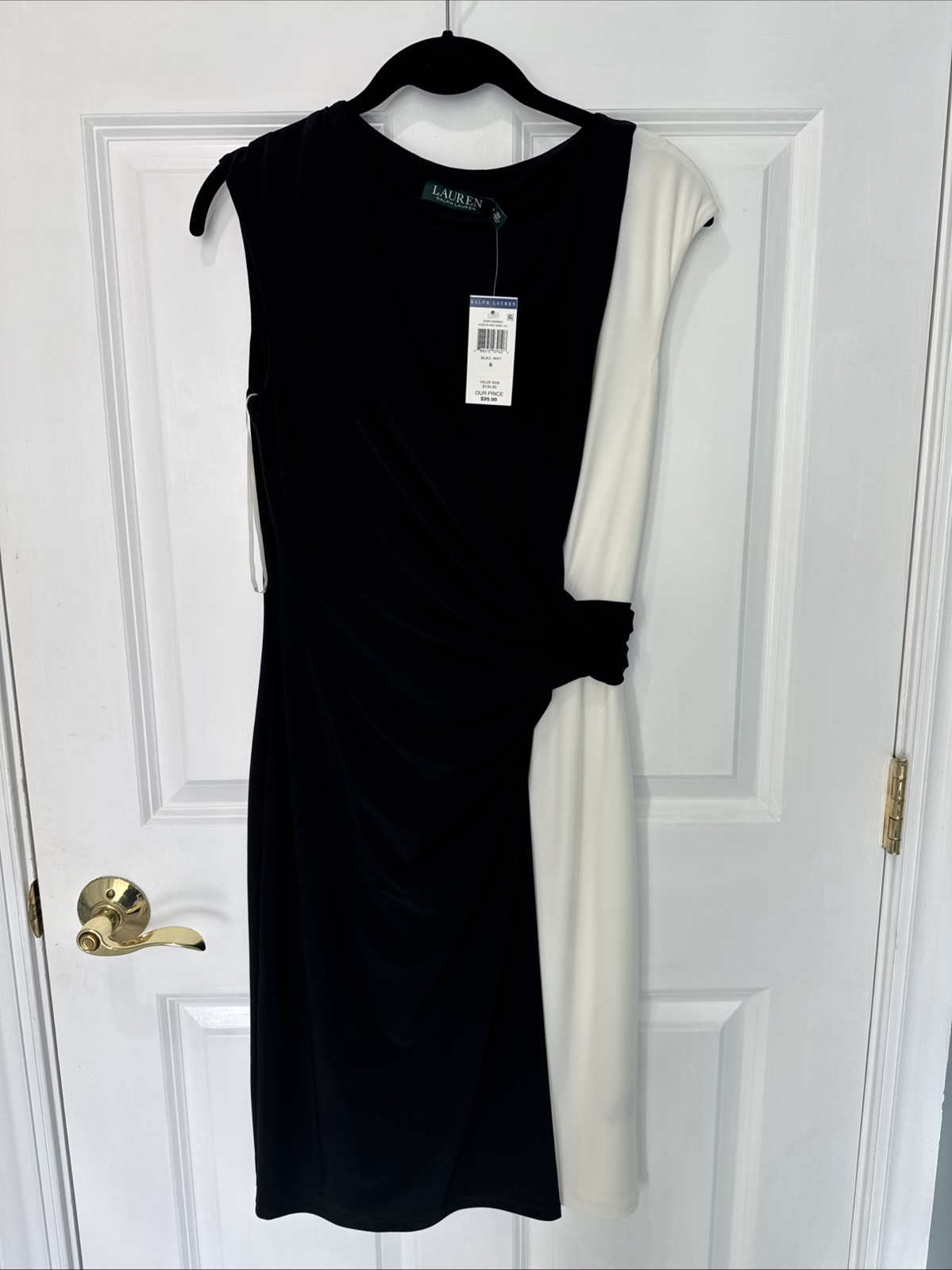 NWT Lauren Ralph Lauren Color block Black And White Sleeveless Sheath Dress Sz 6