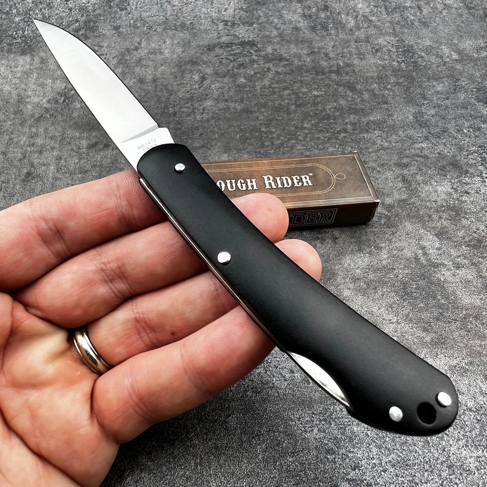 Faca de bolso dobrável Rough Rider preta alumínio Lockback 3" lâmina furo de cordão - Imagem 3 de 4