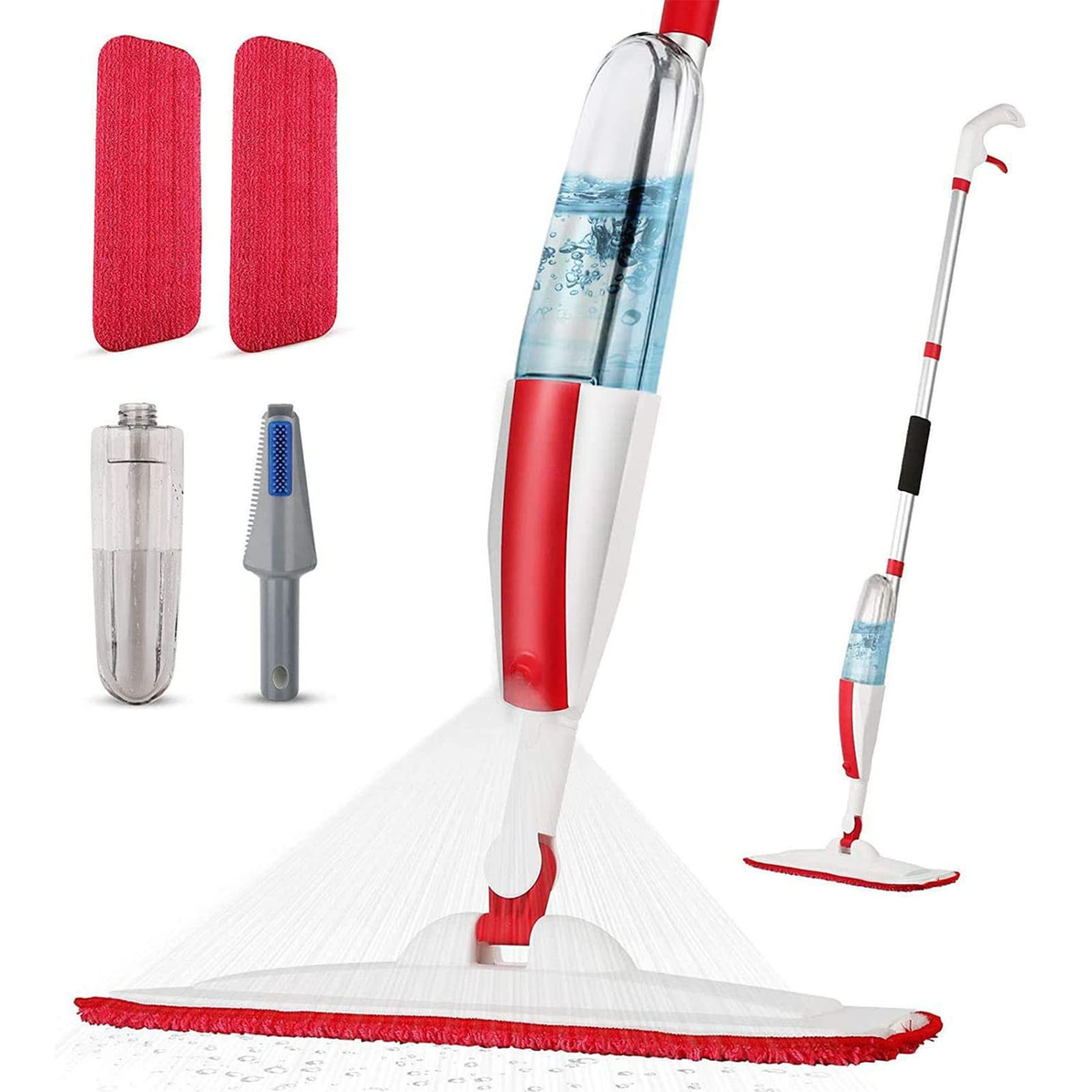 Wet Spray Mop with 14oz Refillable Bottle and 2 Washable Pads for Floor Cleaning