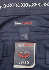 Roundtree & Yorke TravelSmart Men’s Navy Flat Front Core Comfort Pants 38x30 NWT