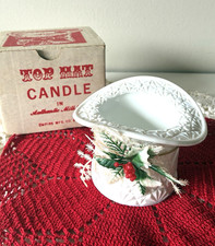 Empire Xmas Vtg White Milk Glass Top Hat Cand...