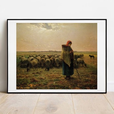 Kunstdruck Hirse - Hirtin mit ihrer Herde 1863, Poster Wandbild