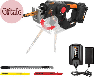 WORX Cordless Reciprocating Saw&Jigsaw, 20V ¾'' 2-In-1 Saw, ¾'' Stroke Length, 2-I