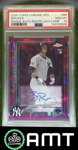 Ben Rice RC Auto PSA 10 2025 Topps Chrome Update 27/299 Lava Lamp Magenta/Purple