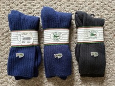 Izod Lacoste 3 Pair Crew Socks 2 Navy 1 Black Sz 10-13 Dress Casual Made USA