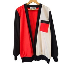 Vintage Caron Components Colorblock Cardigan Jacket Sz 14 Made USA Red Black