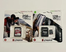 Kingston Canvas React Plus V60 256GB SD Memory Card & Canvas Select Plus 128GB