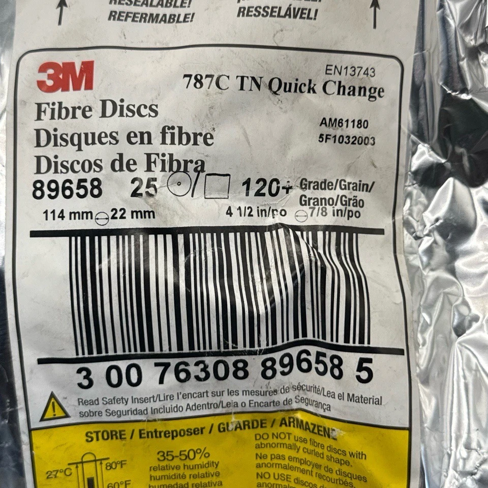 3M Fibre Discs 787C 4-1/2in 114mm 89658 Ultra Rapid Cut Weld Grinding 25PK - Image 3 of 4