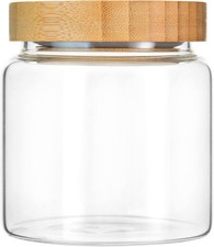 480 Ml / 16 Oz Clear Cute Glass Storage Canister Holder w/ Airtight Bamboo Lid