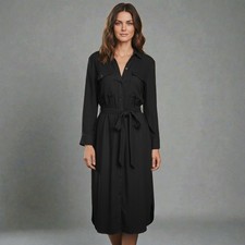 Majestic Filatures Paris Black Stretch Linen Shirt Dress Size (2) Small NWT-$435