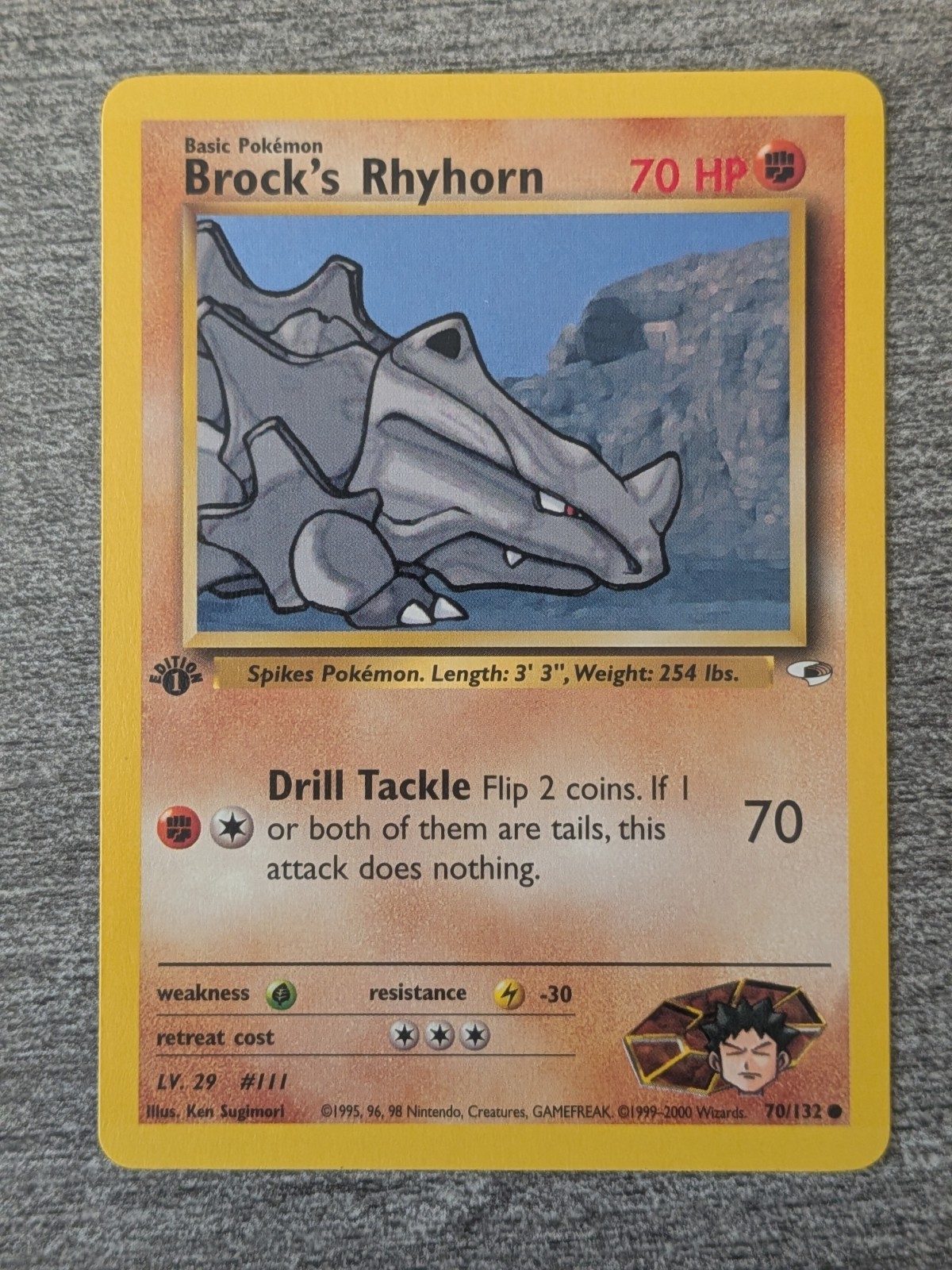 Brock's Rhyhorn 70/132 1st Edition Gym Heroes Pokemon Card - 91