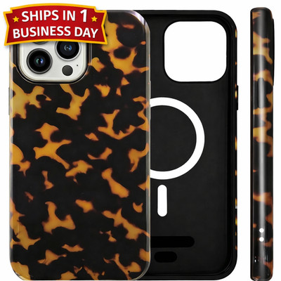 iPhone 13/14 case tortoise shell Compatible w/ MagSafe, Dual-Layer Shock Protect