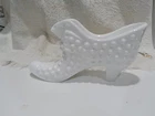 Vintage Fenton White Milk Glass Hobnail Shoe with Cat Head