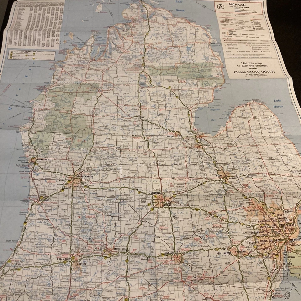 Rand McNally Michigan 1983 Map Metro Detroit Grand Rapids Jackson Saginaw Lansin - Image 3 of 4