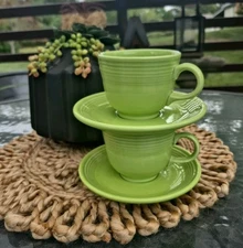 Fiesta Chartreuse Green Tea Cup & Saucer Homer Laughlin Fiestaware ~ Set of 2
