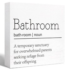 Funny Wood Sign for Bathroom Toilet, Restroom Decor - Farmhouse Wooden Bloc...