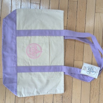 Trader Joe's Foldable Reusable Tote Bag Canvas Beige Lavender  Solid New