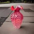 Vintage Fenton Vase Cranberry Drape Drapery Feather Glass 7"